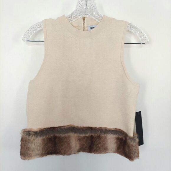 Kontrol Faux Fur Trim Crop Top M / L Beige Bodycon - Picture 3 of 13